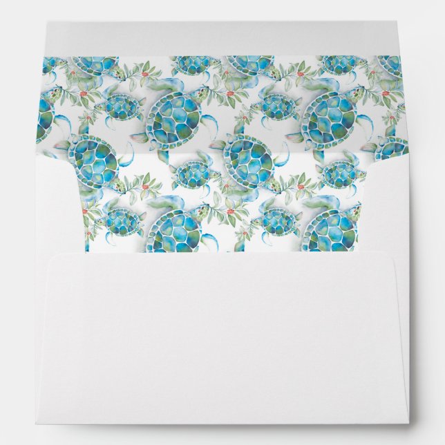 Watercolor Tropical Sea Turtle Christmas Envelope (Back (Bottom))