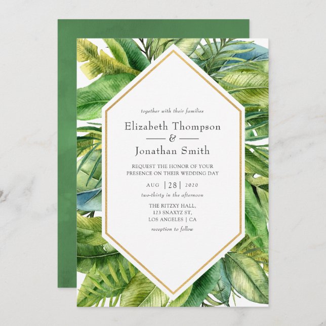Watercolor Tropical Summer Beach Wedding Invitation (Front/Back)