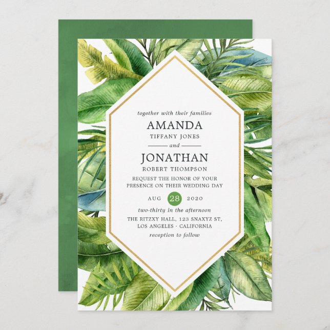 Watercolor Tropical Summer Beach Wedding Invitation (Front/Back)