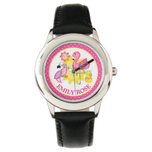 Watercolor Tropical Summer Flamingo & Parrot Watch