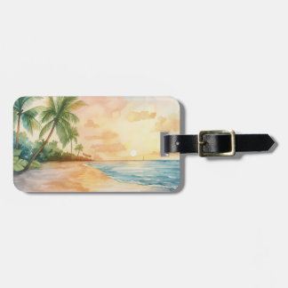 Watercolor Tropical Sunset Luggage Tag