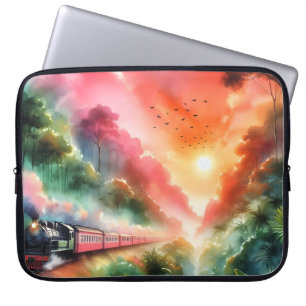 Watercolor Tropical Sunset Train Journey Laptop Sleeve