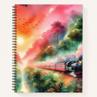 Watercolor Tropical Sunset Train Journey Notebook