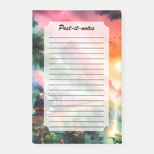 Watercolor Tropical Sunset Train Journey Post-it Notes (Front)