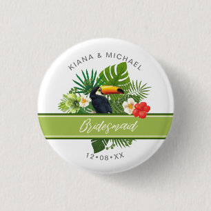 Watercolor Tropical Toucan Bridesmaid Green ID577  3 Cm Round Badge