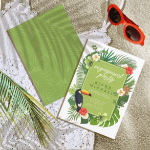 Watercolor Tropical Toucan Engagement Green ID577 Invitation