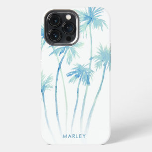 Watercolor Tropical Turquoise Palm Trees iPhone 13 Pro Max Case