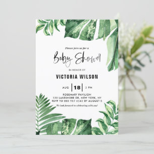 Watercolor Tropical Variegated Leaves Baby Shower Invitation