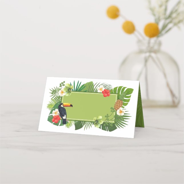 Watercolor Tropical w/Toucan Green ID577 Place Card (Front)