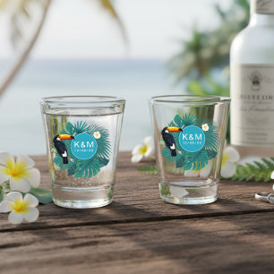 Watercolor Tropical w/Toucan Teal ID577 Shot Glass