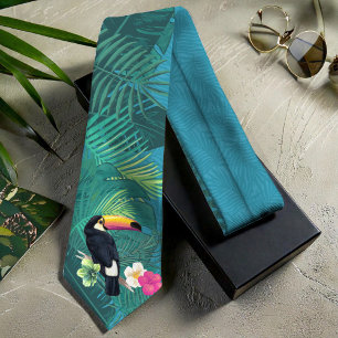 Watercolor Tropical w/Toucan Teal ID577 Tie