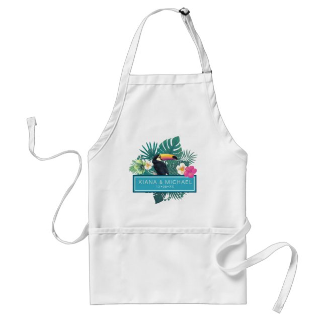 Watercolor Tropical w/Toucan Wedding Teal ID577 Standard Apron (Front)