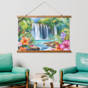Watercolor tropical waterfall hanging tapestry
