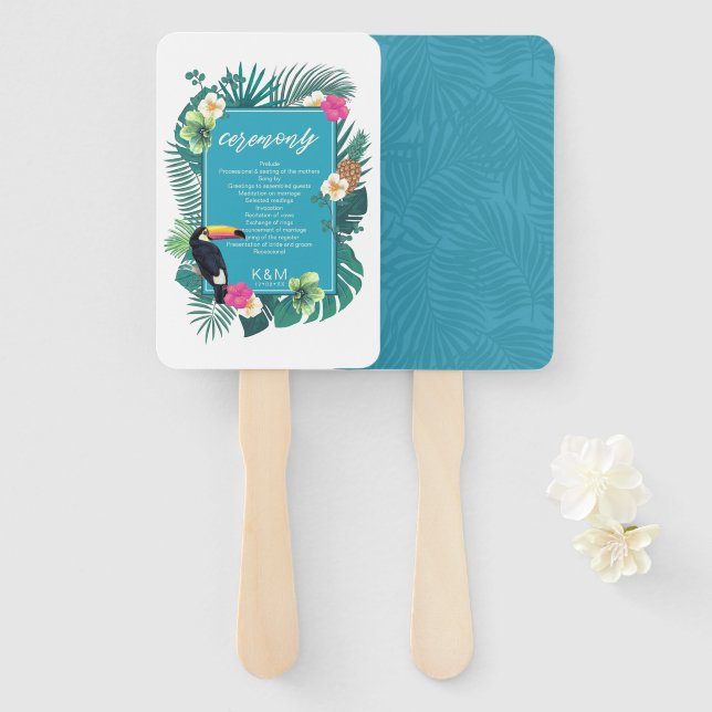 Watercolor Tropical Wedding Ceremony Teal ID577 Hand Fan (Front and Back)