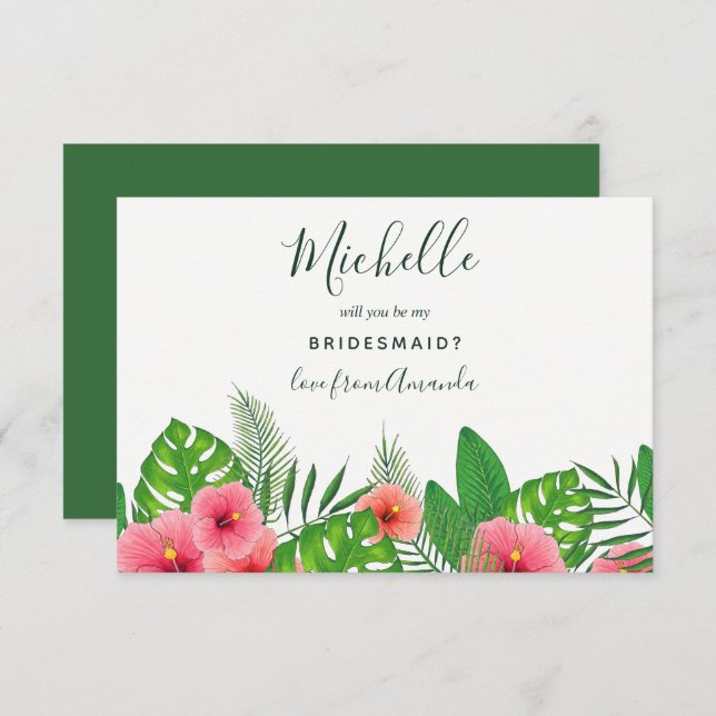 Watercolor Tropical Will You Be My Bridesmaid Invitation (Front/Back)