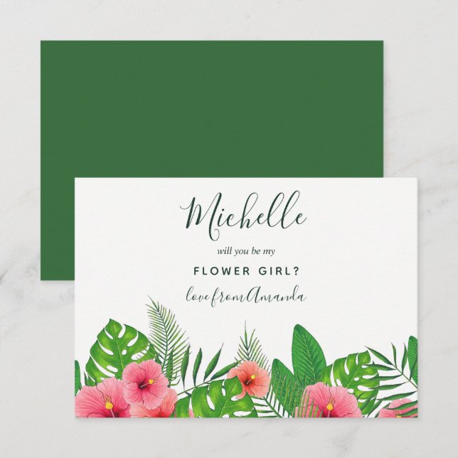 Watercolor Tropical Will You Be My Flower Girl Invitation (Front/Back)