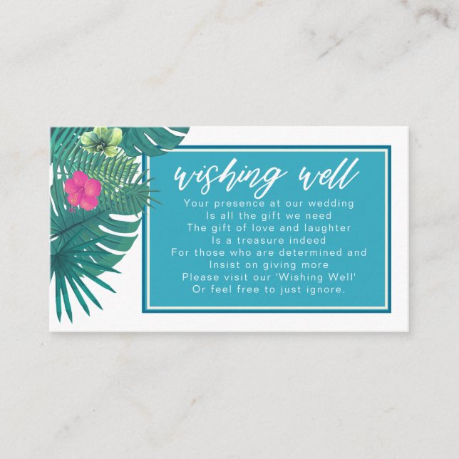 Watercolor Tropical Wishing Well V2 Teal ID577 Enclosure Card (Front)