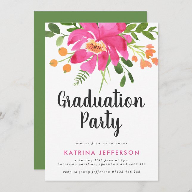 Watercolor Tropics Graduation Party Invitation (Front/Back)