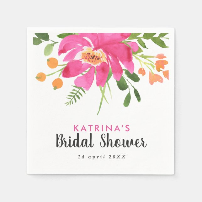 Watercolor Tropics Pink and Orange Bridal Shower  Napkin (Front)
