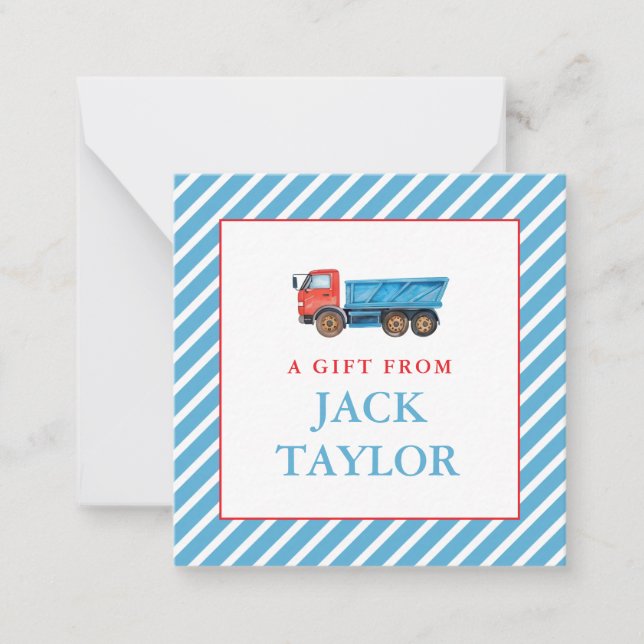 Watercolor Truck Boys Personalised Gift Enclosure Card (Front)