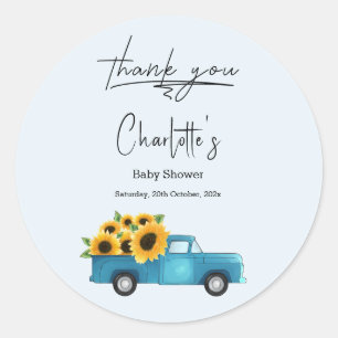 Watercolor Truck With Sunflowers Baby Shower Classic Round Sticker