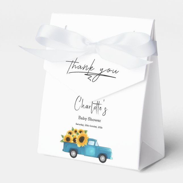 Watercolor Truck with Sunflowers Baby Shower Favour Box (Front Side)
