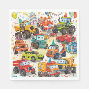 Watercolor Trucks Paper Napkins Construction Cars