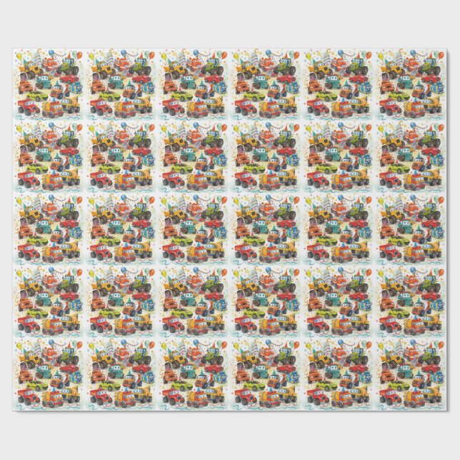 Watercolor Trucks Wrapping Paper Construction (Flat)