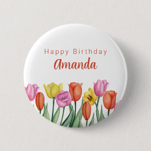 Watercolor Tulip Birthday Party 6 Cm Round Badge