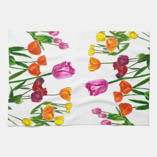Watercolor Tulip Field Floral Kitchen Towel