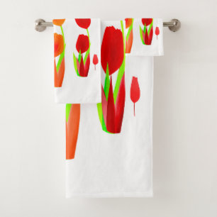 Watercolor Tulip Floral Bath Towel Set
