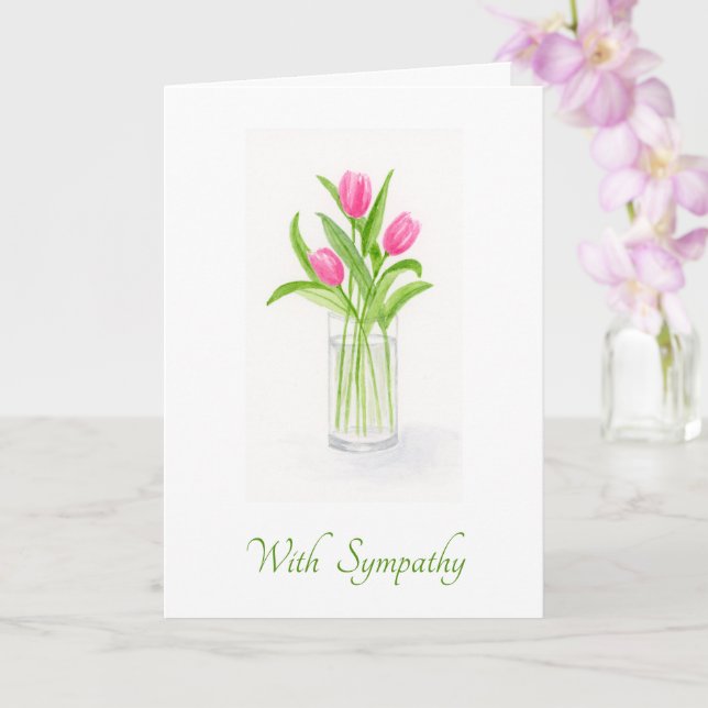 Watercolor Tulip Floral in Vase SYMPATHY Card (Orchid)