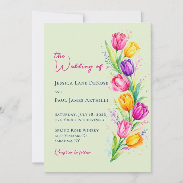 Watercolor Tulip Floral Wedding Invitation (Front)