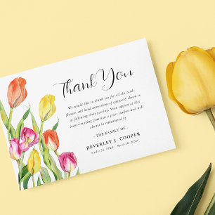 Watercolor Tulip Florals Funeral Memorial Thank You Card