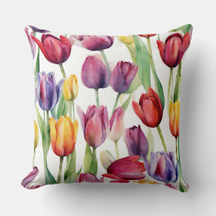 Watercolor Tulip Flowers Abstract Cushion