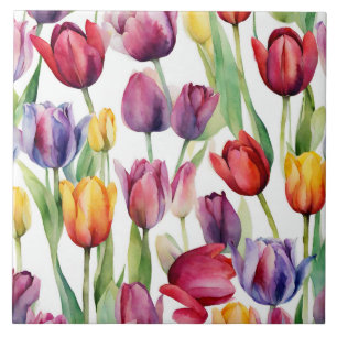 Watercolor Tulip Flowers Any Occasion  Tile