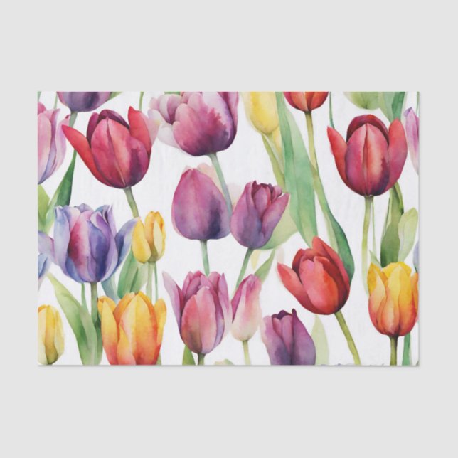Watercolor Tulip Flowers Any Occasion  Tissue Paper (Front)