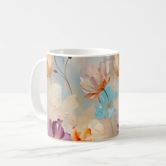 Watercolor Tulip Flowers Colourful Pattern Coffee Mug (Front Left)