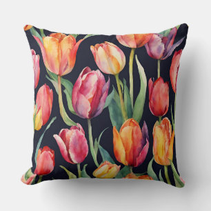 Watercolor Tulip Flowers Cushion