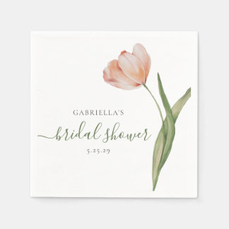  Watercolor Tulip Green Bridal Shower  Napkin
