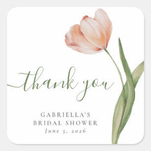  Watercolor Tulip Green Bridal Shower Thank You Square Sticker