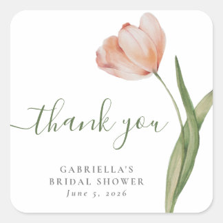  Watercolor Tulip Green Bridal Shower Thank You Square Sticker