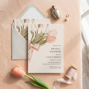 Watercolor Tulip Pink Bow Elegant Bridal Shower Invitation