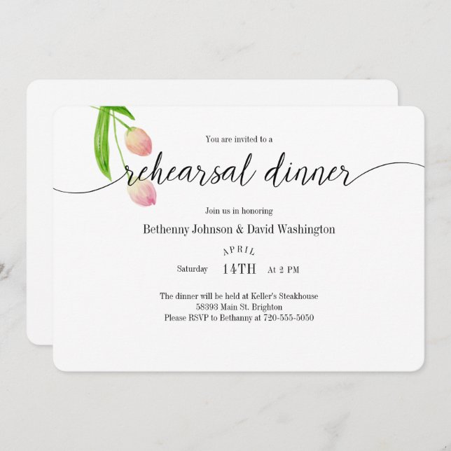 Watercolor Tulip Rehearsal Dinner Invitation (Front/Back)
