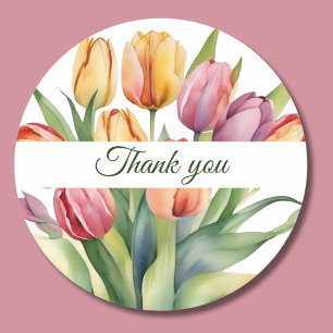 Watercolor Tulip Thank You Classic Round Sticker