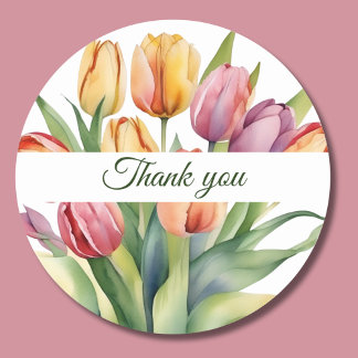 Watercolor Tulip Thank You Classic Round Sticker