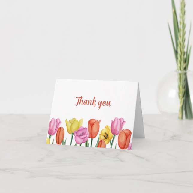 Watercolor Tulip Thank You Note Card (Front)