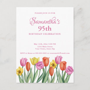 Watercolor Tulips 95th Birthday Party Postcard