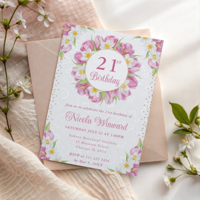 Watercolor Tulips and Daffodils Birthday Invitation (Creator Uploaded)