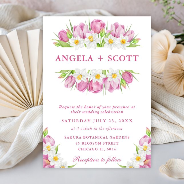 Watercolor Tulips and Daffodils Wedding Invitation (Creator Uploaded)